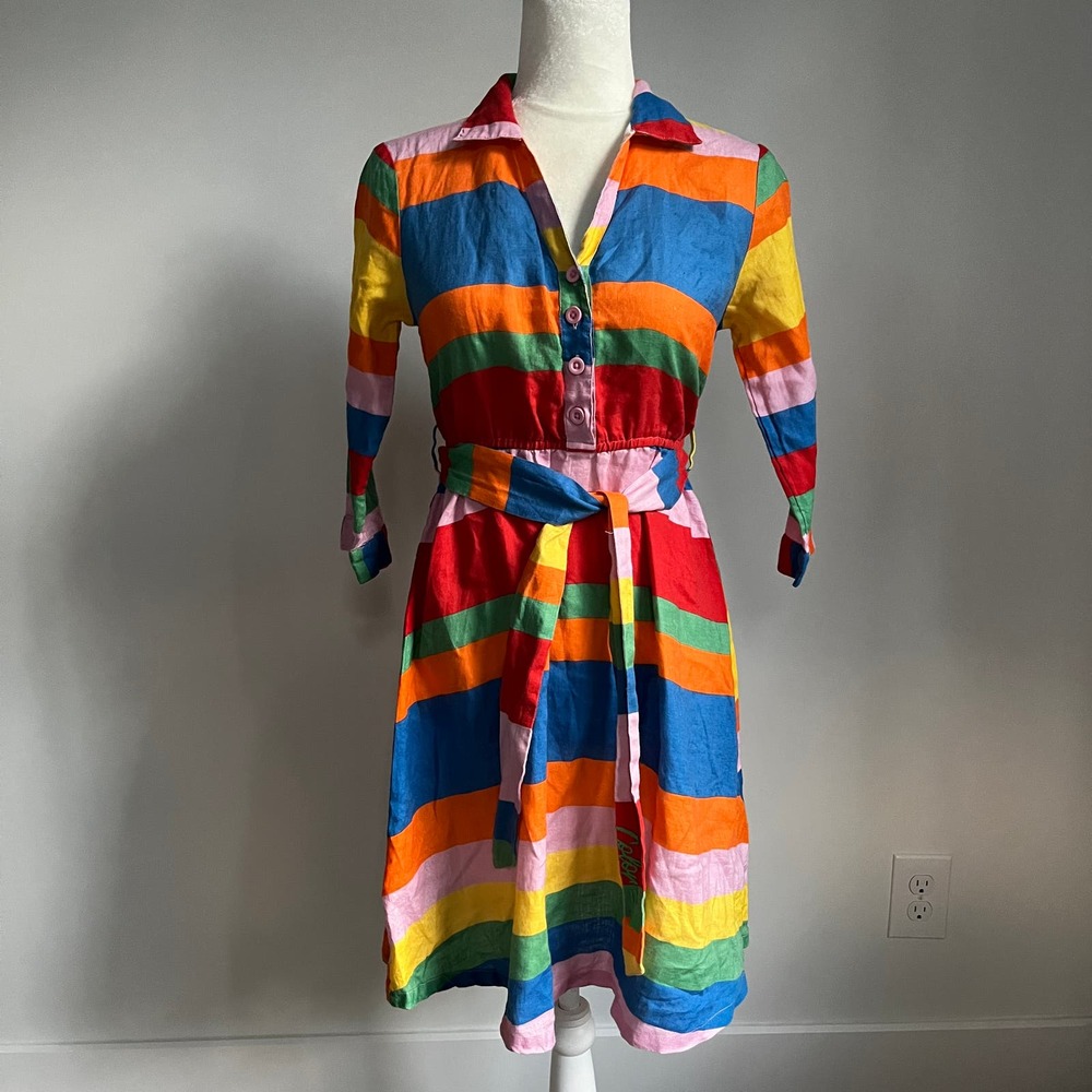 Breezy Benetton Rainbow Linen Dress/Beach Swim Cover Up